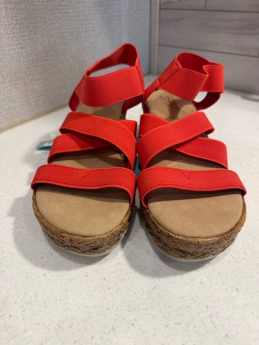 Avanti Red Elastic-Strap Espadrille Platform Sandals
